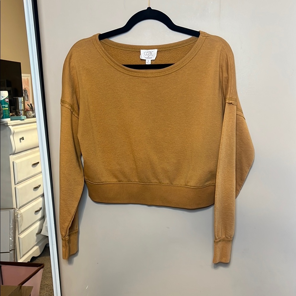 Cozie by Pink Rose Mustard Yellow Crop Sweatshirt Sz S